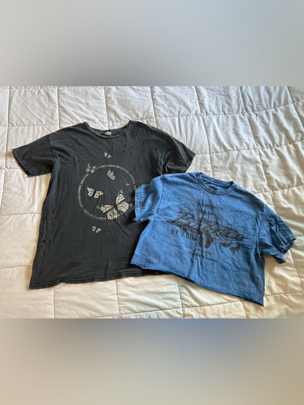 Bundle! Garage Black Butterfly Graphic Short Sleeve Tee and a Bronco Cropped Tee